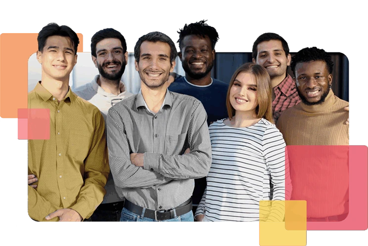 Vários indivíduos reunidos em frente a uma janela, partilhando um momento juntos e parecendo amigáveis ​​e descontraídos, representando o time de profissionais do PROESQ, prontos para ajudar pessoas que sofrem de esquizofrenia de forma calorosa e confortante.