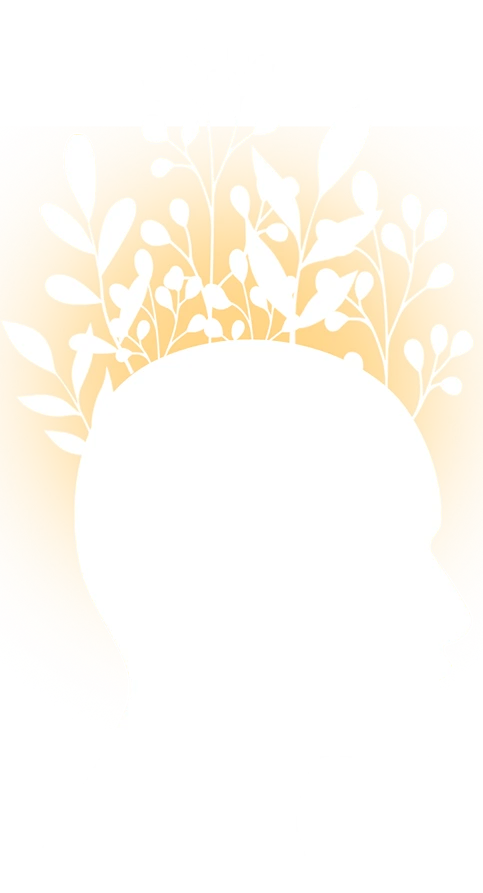 Uma imagem ilustrativa de uma pessoa de perfil com flores e folhagem saindo do topo de sua cabeça. Isso representa o objetivo da PROESQ de ajudar as pessoas que sofrem de esquizofrenia a alcançar sua melhor versão de si mesmas, representado pela beleza das plantas e da natureza.